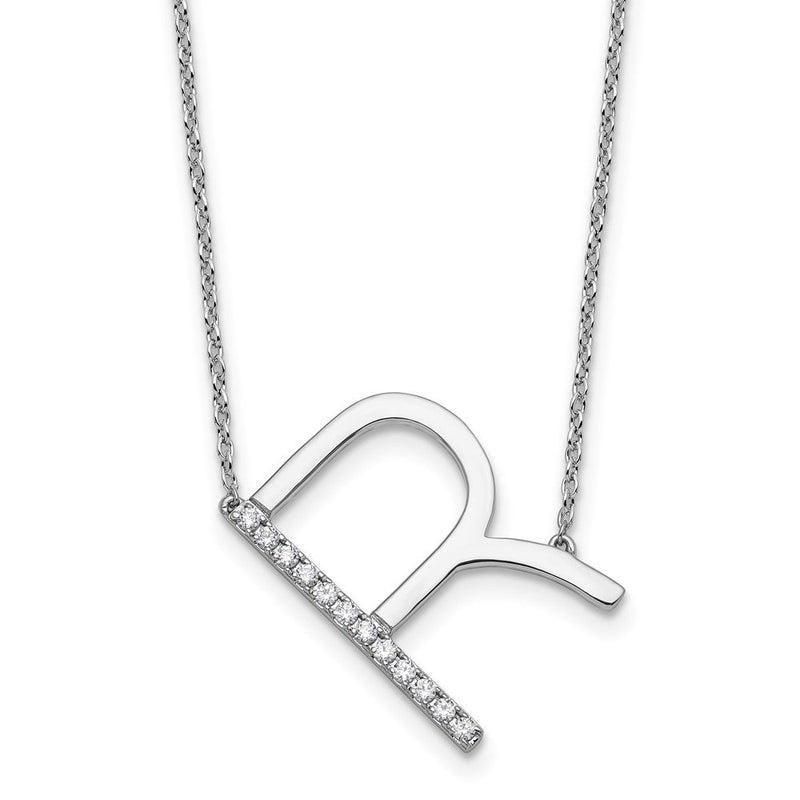 14K Weißgold Seitlich Diamant Initiale R 18 Zoll Halskette