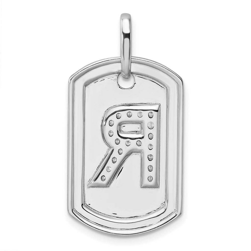 14K Weißgold Diamant-Buchstabe-R-Dog-Tag-Charm