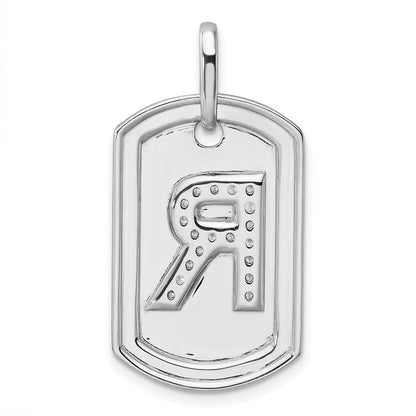 14K Weißgold Diamant-Buchstabe-R-Dog-Tag-Charm