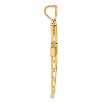 14K Gelbgold polierter Anhänger mit Diamantschliff und Latein-Kreuz-Design