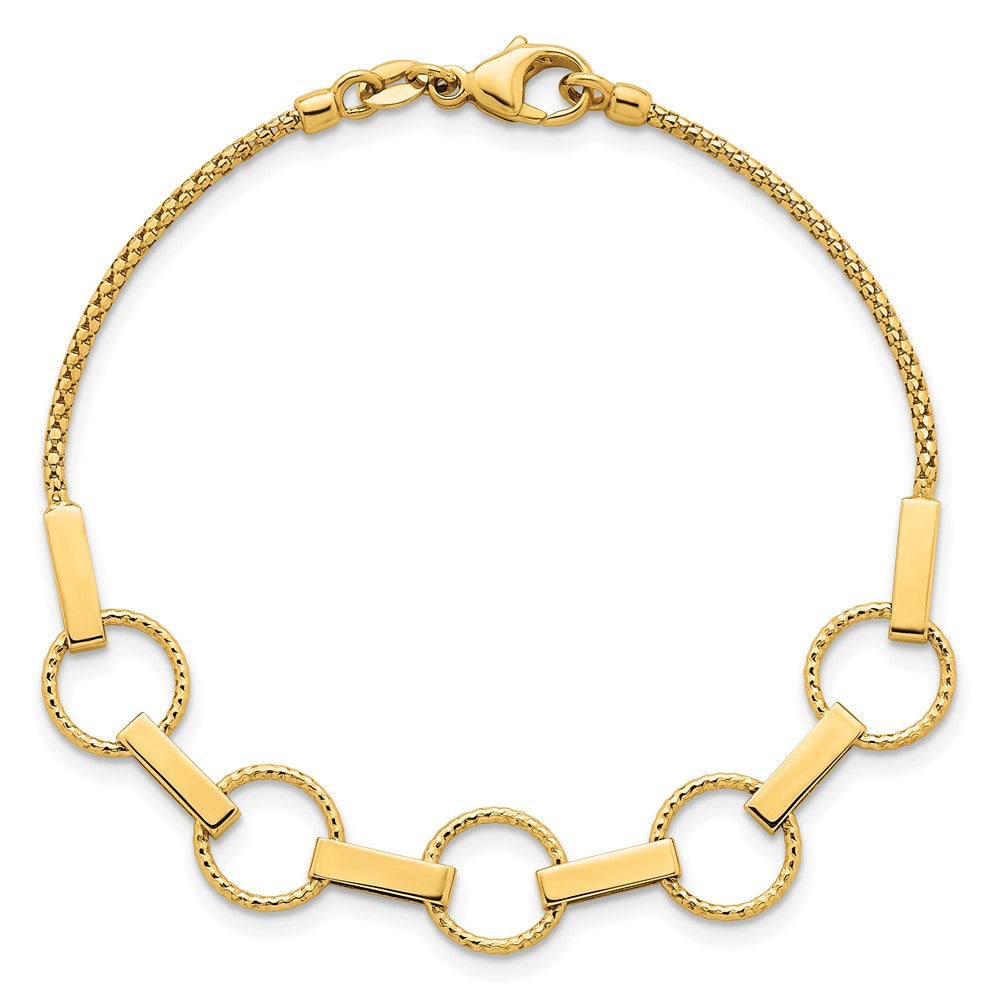 14K Gelbgold Poliert und Strukturiert Kreise und Bars 7.5 Zoll Armband
