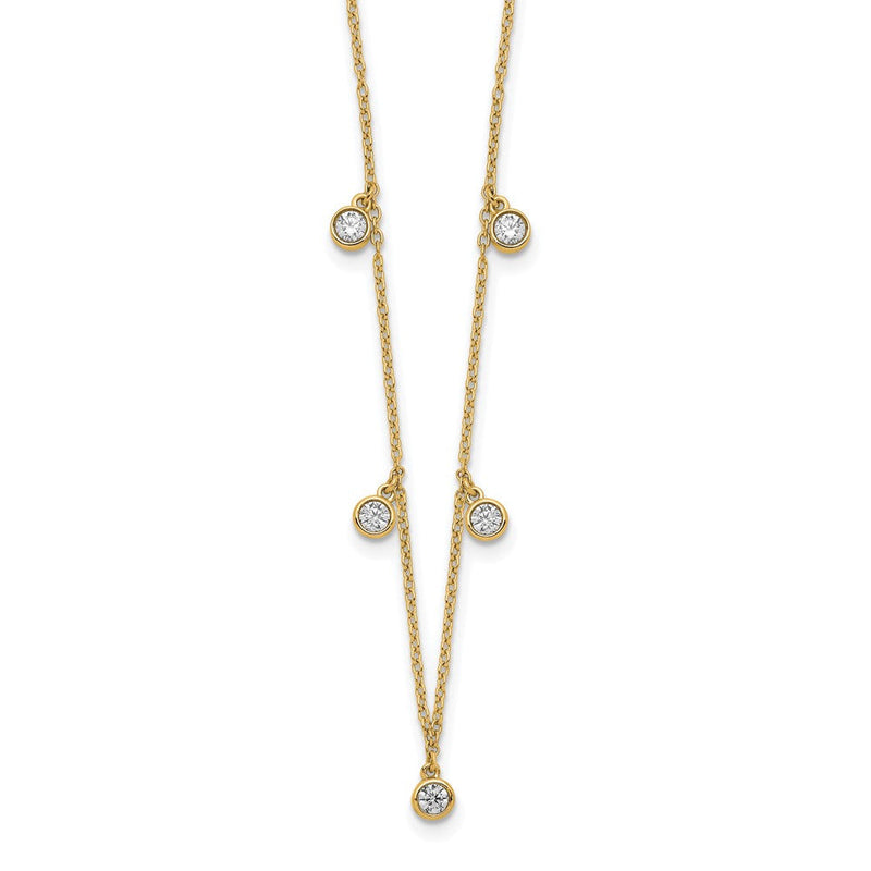 14K Gelbgold Poliert 3/8 Karat Diamant Zargenfassung-set Dangles 5-station 18 Zoll Halskette