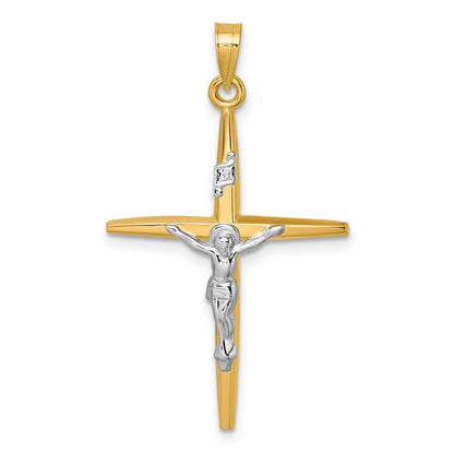 14K Gelbgold mit Rhodium Poliert Inri Kruzifix Kreuz Anhänger