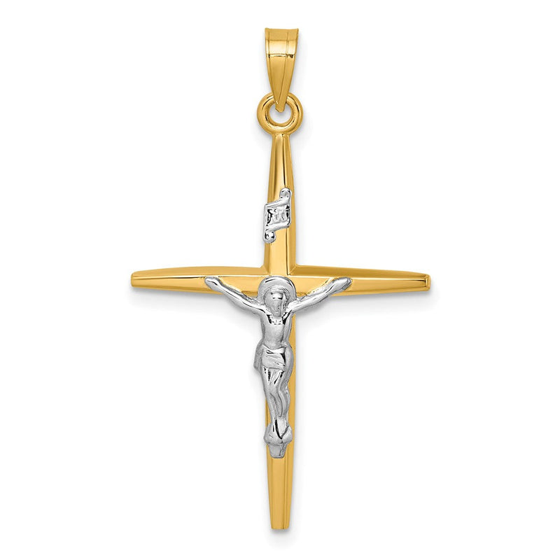 14K Gelbgold mit Rhodium Poliert Inri Kruzifix Kreuz Anhänger
