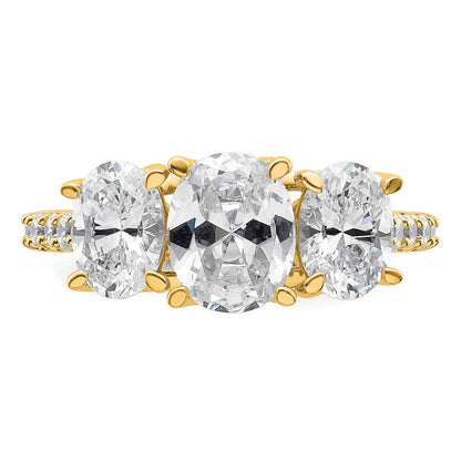 14K Gelbgold 2,75 ct. Laborgezüchteter Diamant VS+ F+ Oval Komplett Drei-Stein-Verlobungsring