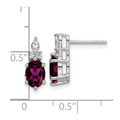 14K Weißgold Ohrstecker mit Diamant und ovalem 7x5 Rhodolith-Granat (Juni-Geburtsstein)