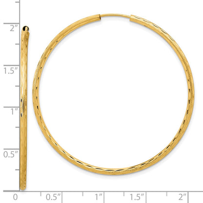 14K Gelbgold 2.00x50mm Poliert und Satiniert Diamantiert Endlos Röhre Creolen