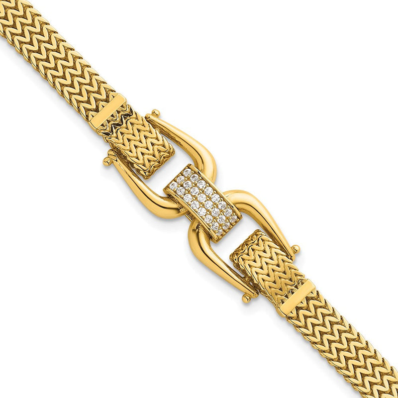 14K Gelbgold Poliert Zirkonia Mittig Fantasie Zig-zag Glieder Gliederarmband