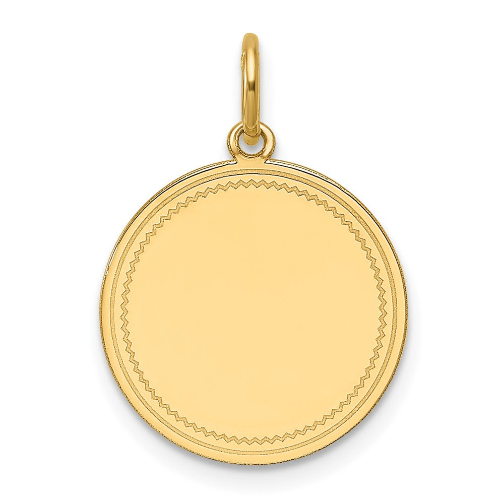 14K Gelbgold Schlicht mit Zig-zag Kante Gravierbar Rund 15.5mm Plättchen Charm