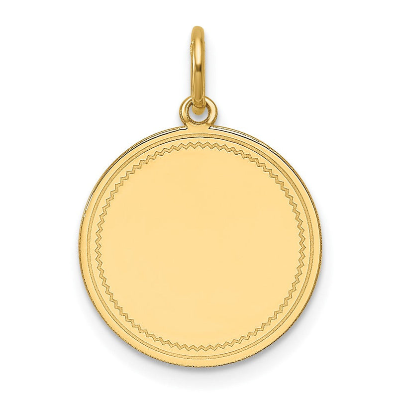 14K Gelbgold Schlicht mit Zig-zag Kante Gravierbar Rund 15.5mm Plättchen Charm