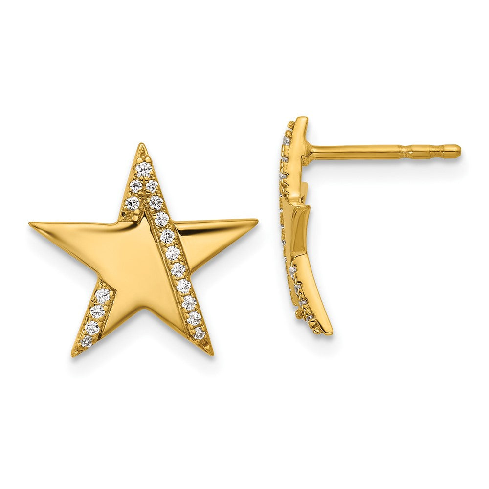 14K Gelbgold Ohrstecker poliert Stern mit 0,125 Karat Diamanten