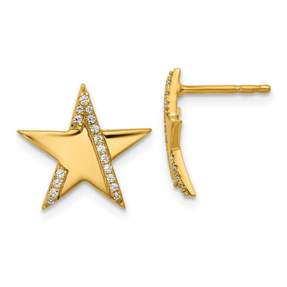 14K Gelbgold Ohrstecker poliert Stern mit 0,125 Karat Diamanten