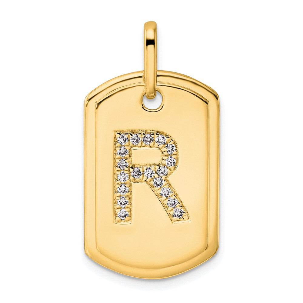 14K Gelbgold Diamant-Erkennungsmarken-Charm mit Initiale „R“