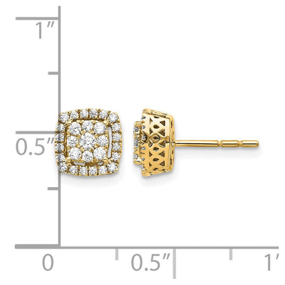 14K Gelbgold Ohrstecker mit quadratischer Diamant-Cluster-Fassung, 0,5 ct