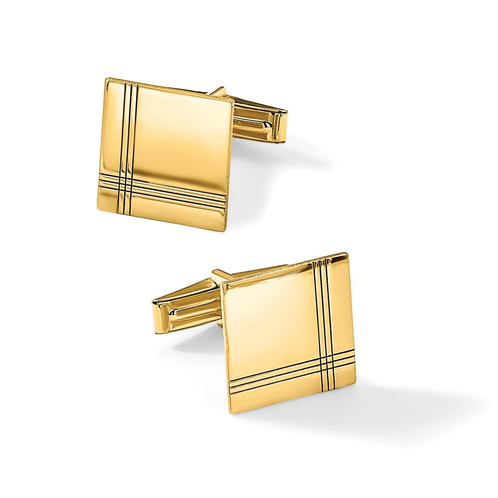 14K Gelbgold Herren Quadratisch mit Line Design Manschette Knöpfe