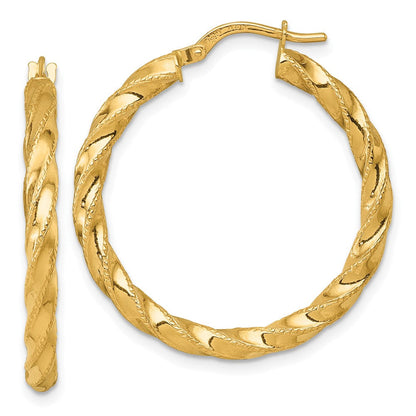 14K Gelbgold Poliert Diamantiert Gedreht 3.00 X 30mm Röhre Creolen