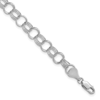 14K Weißgold 7mm Massiv Dreifach Glieder Charm Armband
