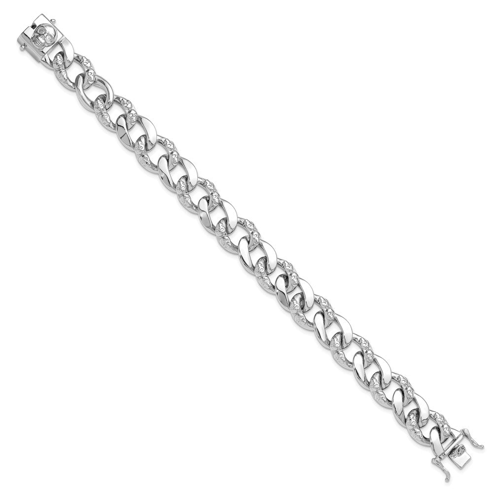 Sterlingsilber Rhodiniert 12mm Totenkopf Panzer Glieder 8.25 Zoll Armband