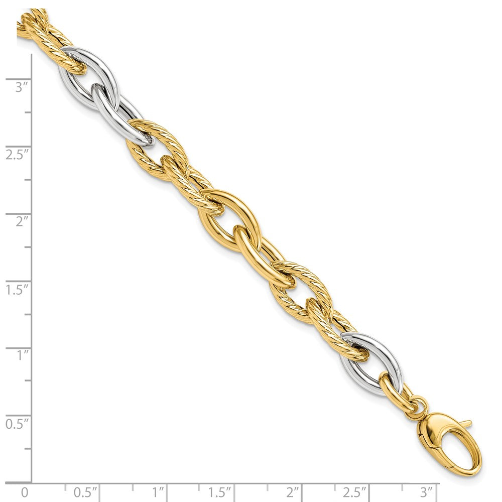 14K Bicolor Gold Bicolor Poliert Fantasieglieder 7.5 Zoll Armband