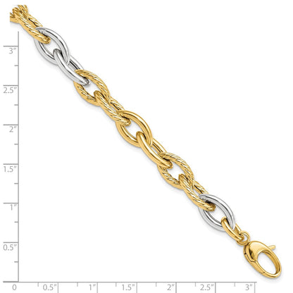 14K Bicolor Gold Bicolor Poliert Fantasieglieder 7.5 Zoll Armband