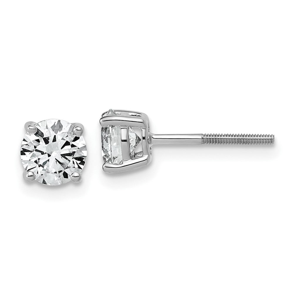14K Weißgold Ohrstecker mit 1,5 ct. im Vierergruppen-Prong-Complete-Fassung, leichtgewichtig, mit Sicherheitsverschluss (Screwback), rund geschliffenen, im Labor gezüchteten Diamanten, VS/SI+ G+