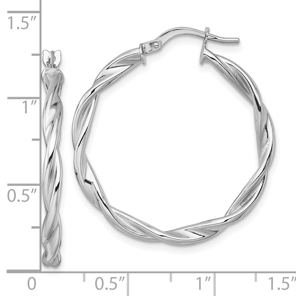 14K Weißgold Poliert Gedreht 2.75 X 30mm Röhre Creolen