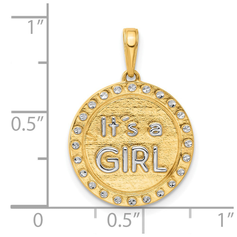 14K Gelbgold und Rhodium diamantgeschliffener „It's a Girl“-Anhänger