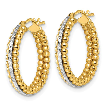 14K Bicolor Gold Bicolor Poliert und Diamantiert Gekugelt Creolen