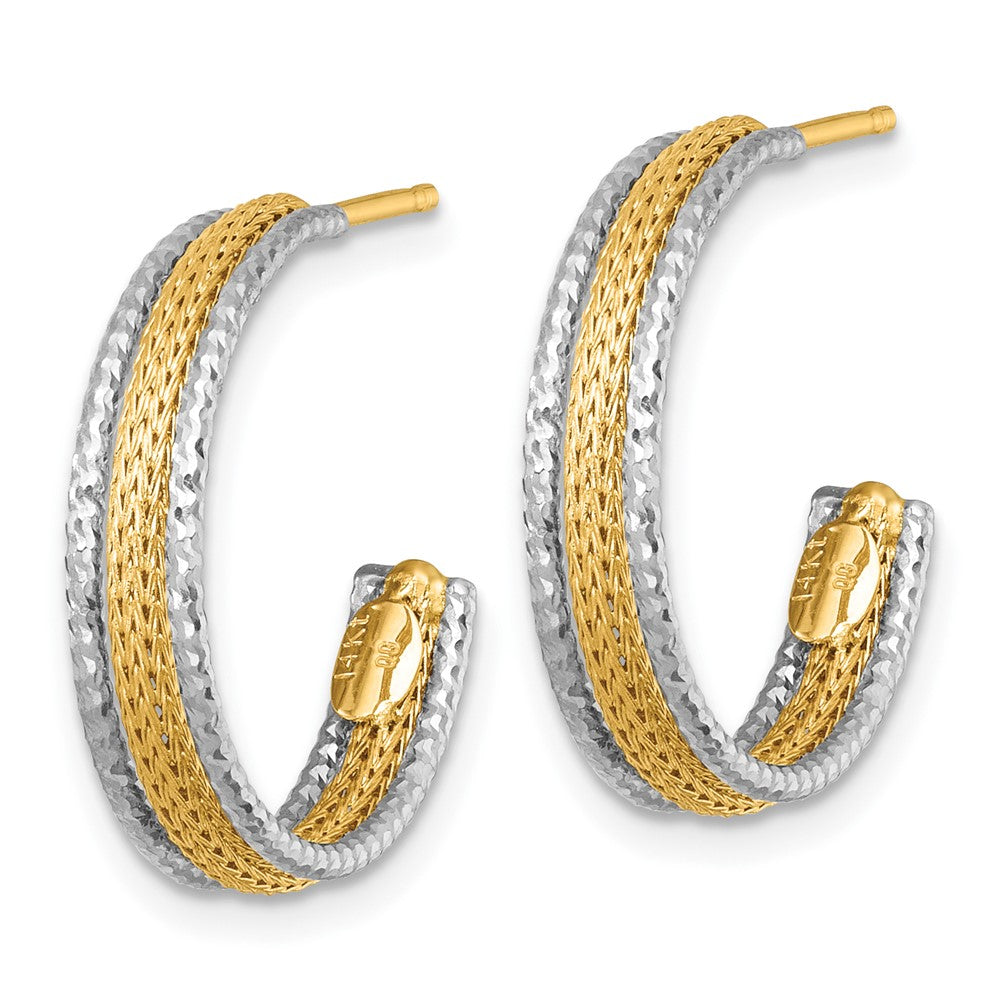 14K Bicolor Gold Strukturiert Geflochten 4mm X 20mm J-hoop Ohrstecker