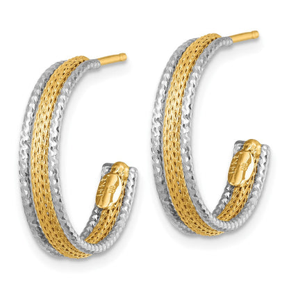14K Bicolor Gold Strukturiert Geflochten 4mm X 20mm J-hoop Ohrstecker