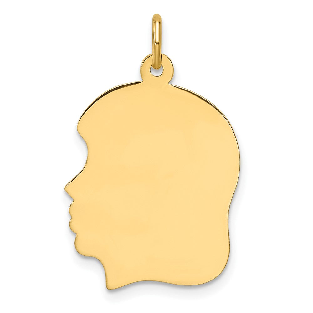 14K Gelbgold Schlicht Mittel Zugewandt Left Gravierbar Mädchen Kopf Charm