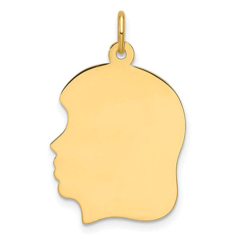 14K Gelbgold Schlicht Mittel Zugewandt Left Gravierbar Mädchen Kopf Charm