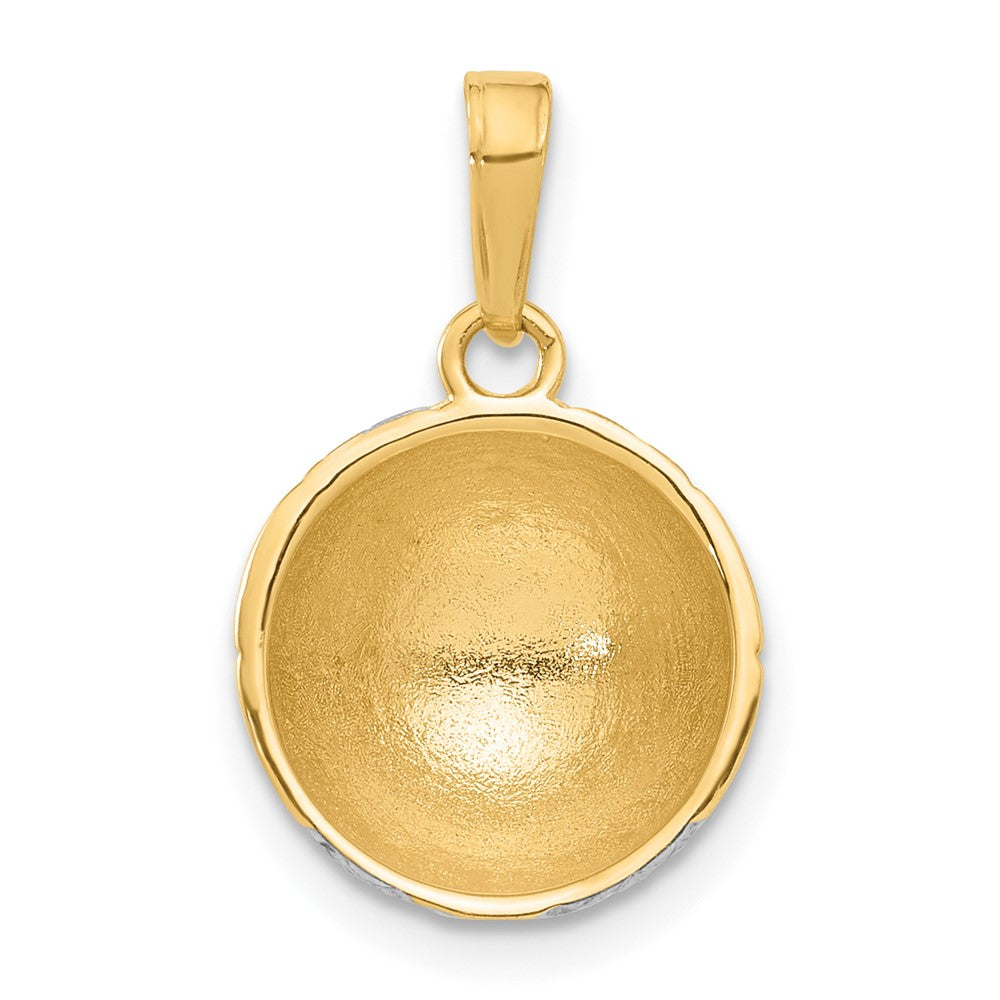 14K Gelbgold und Rhodium diamantgeschliffener gewölbter Fußball-Anhänger