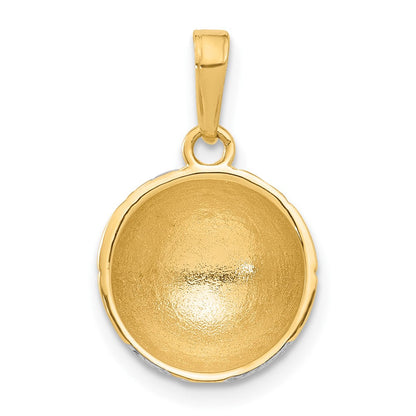 14K Gelbgold und Rhodium diamantgeschliffener gewölbter Fußball-Anhänger