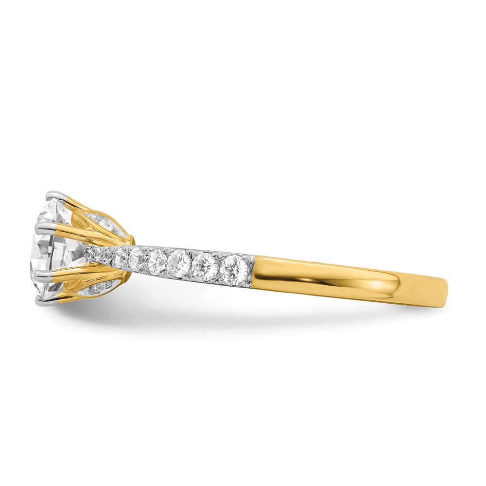 14K Gelbgold Gold Blatt Design (holds 3/4 Karat (5.8mm) Rund Mittig) 1/4 Karat Diamant Halbfassung Verlobungsring