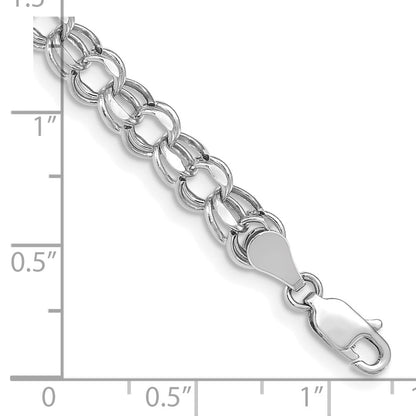 14K Weißgold 6mm Hohl Diamantiert Doppelt Glieder Charm Armband