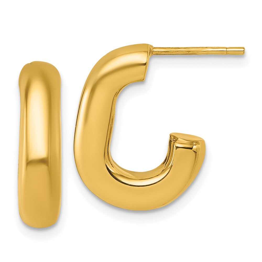 14K Gelbgold Poliert Gewölbt Oval J-hoop Ohrstecker