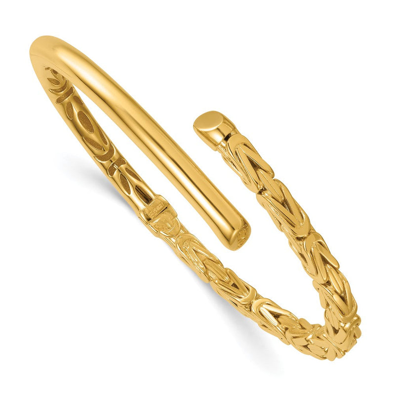 14K Gelbgold Poliert Fantasie Byzantiner 4.50mm Klappbar Oval Manschette Armreif Armband