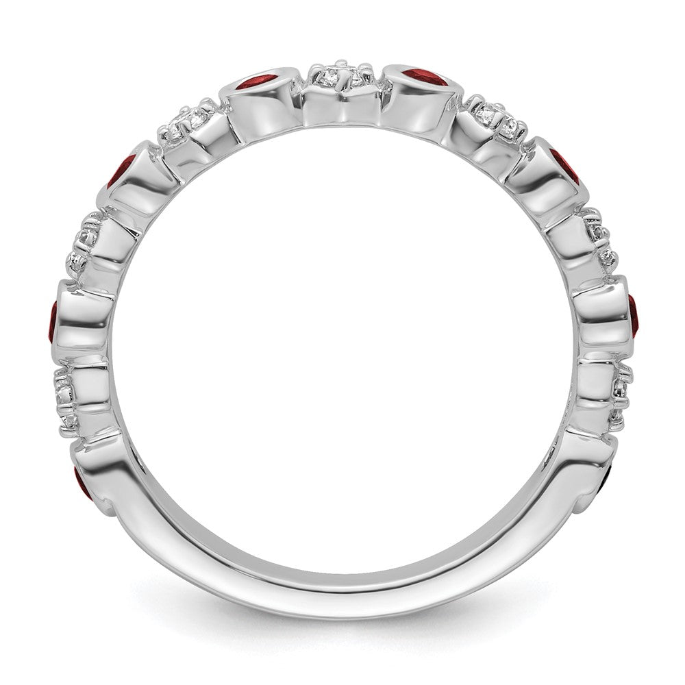 14K Weißgold Poliert Diamant und Rubin Mode Ring