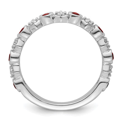 14K Weißgold Poliert Diamant und Rubin Mode Ring