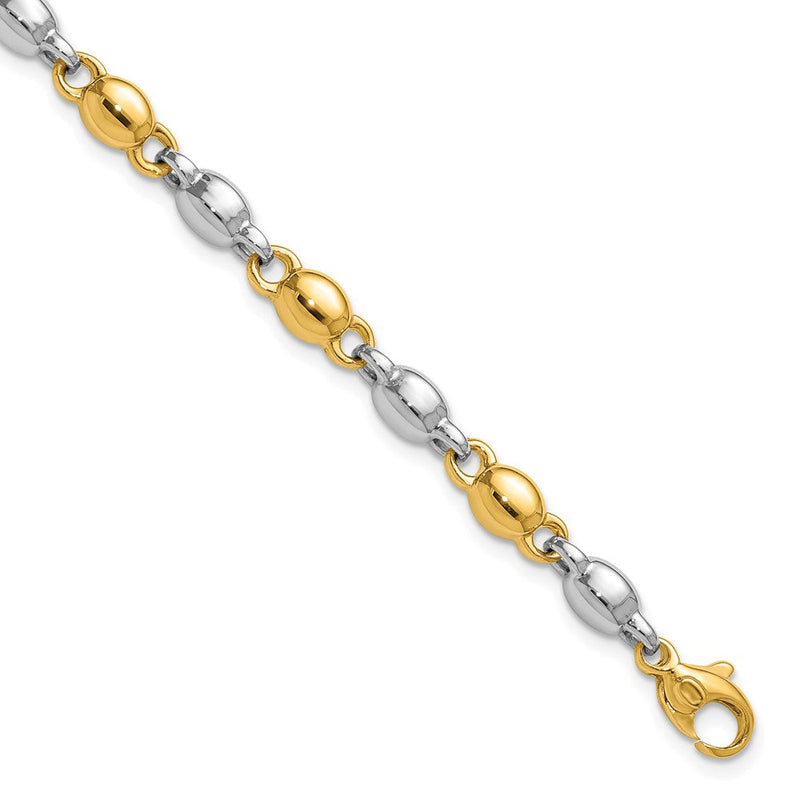 14K Bicolor Gold Bicolor Poliert 5.25mm Rund Fantasieglieder 7.25 Zoll Armband
