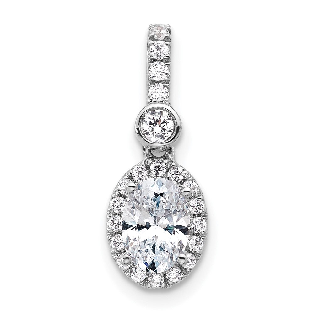 14K Weißgold Anhänger mit 1 Karat zertifiziertem, im Labor gezüchtetem Diamant VS+ F+, Oval, komplette Halo-Fassung