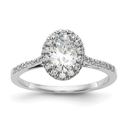 14K Weißgold Heiligenschein (holds 1 Karat (7x5mm) Oval Mittig) 1/4 Karat Diamant Halbfassung Verlobungsring