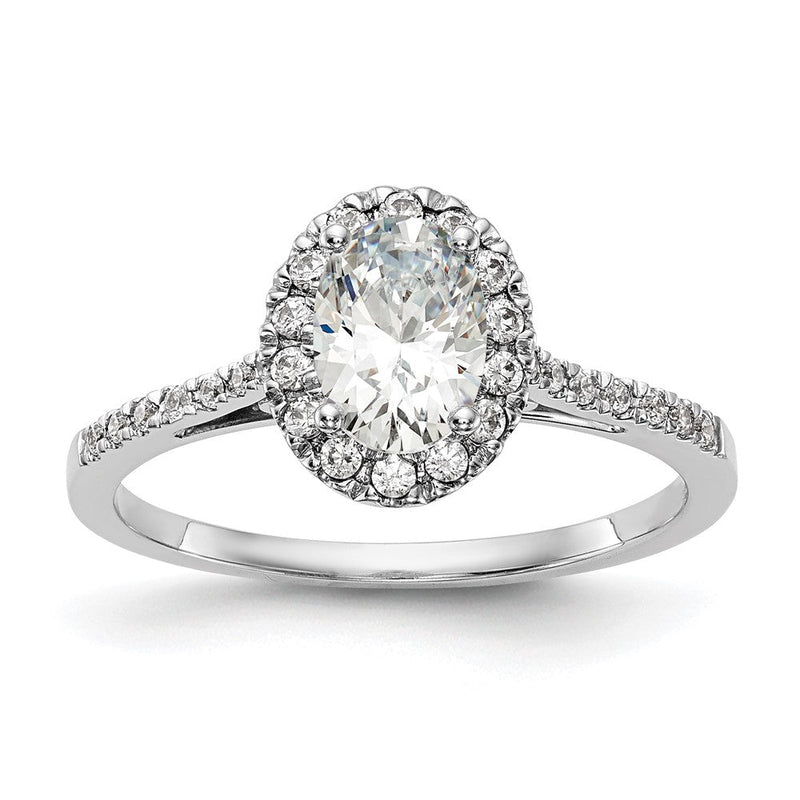 14K Weißgold Heiligenschein (holds 1 Karat (7x5mm) Oval Mittig) 1/4 Karat Diamant Halbfassung Verlobungsring