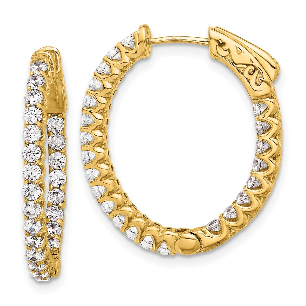 14K Gelbgold 1.6 Karat Diamant In/out Oval Creole mit Sicherheits Verschluss Ohrringe