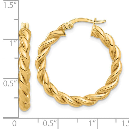 14K Gelbgold Poliert Gedreht Creolen