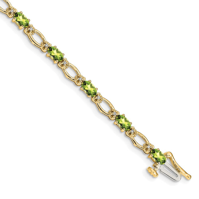14K Gelbgold Komplett Diamant und Oval Peridot Herz Akzente 7 Zoll Armband