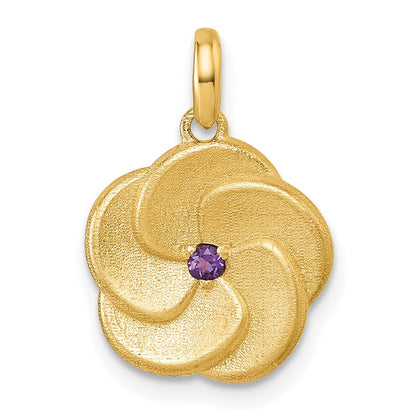 14K Gelbgold Satin-Amethyst-Blumenanhänger