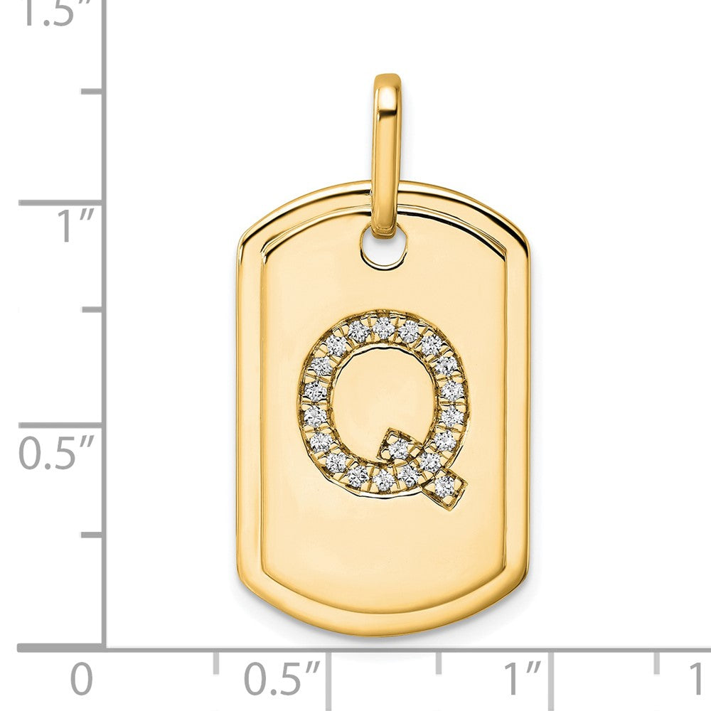 14K Gelbgold Diamant-Erkennungsmarken-Charm mit Initiale Q