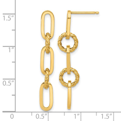 14K Gelbgold Poliert und Strukturiert Kette Glieder Hängend Ohrstecker